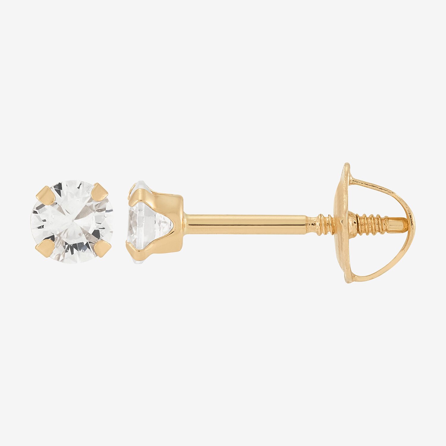 White Cubic Zirconia 14K Gold 3mm Stud Earrings