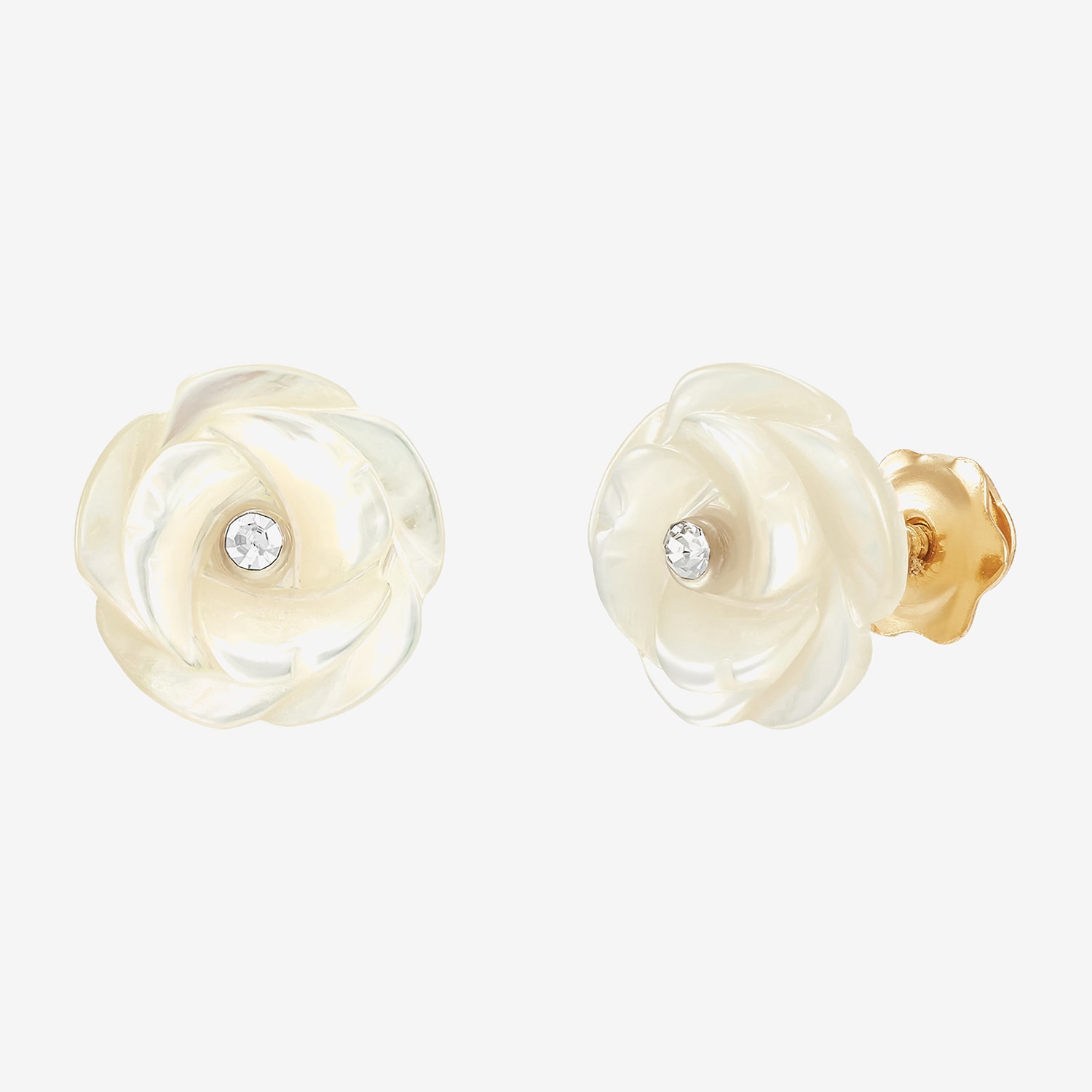 White Crystal 14K Gold 8.3mm Flower Stud Earrings