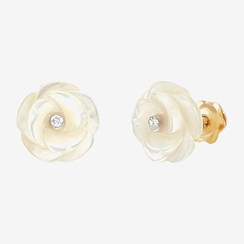 White Crystal 14K Gold 8.3mm Flower Stud Earrings, One Size, White