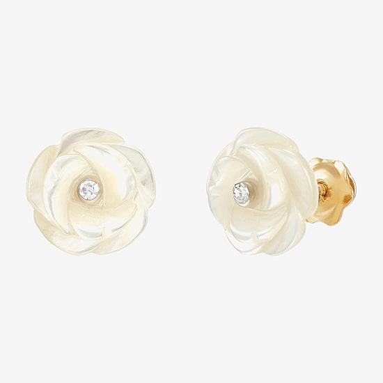 Limited Quantities! White Crystal 14K Gold 8.3mm Flower Stud Earrings