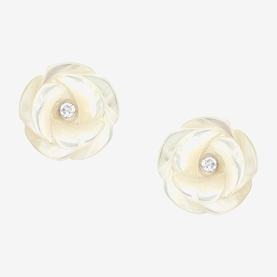 Limited Quantities! White Crystal 14K Gold 8.3mm Flower Stud Earrings
