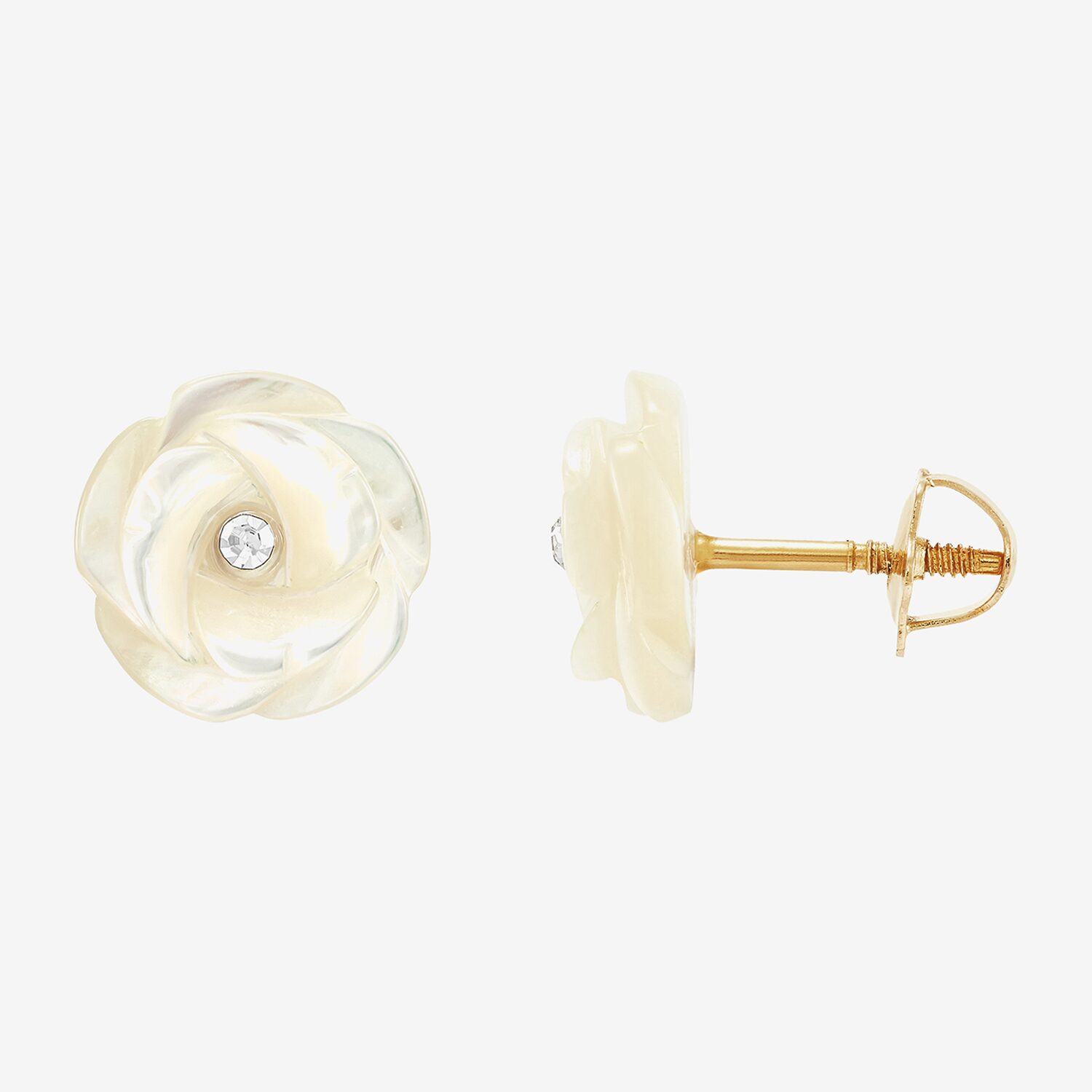 White Crystal 14K Gold 8.3mm Flower Stud Earrings