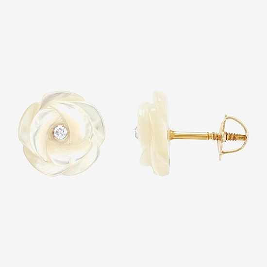 Limited Quantities! White Crystal 14K Gold 8.3mm Flower Stud Earrings