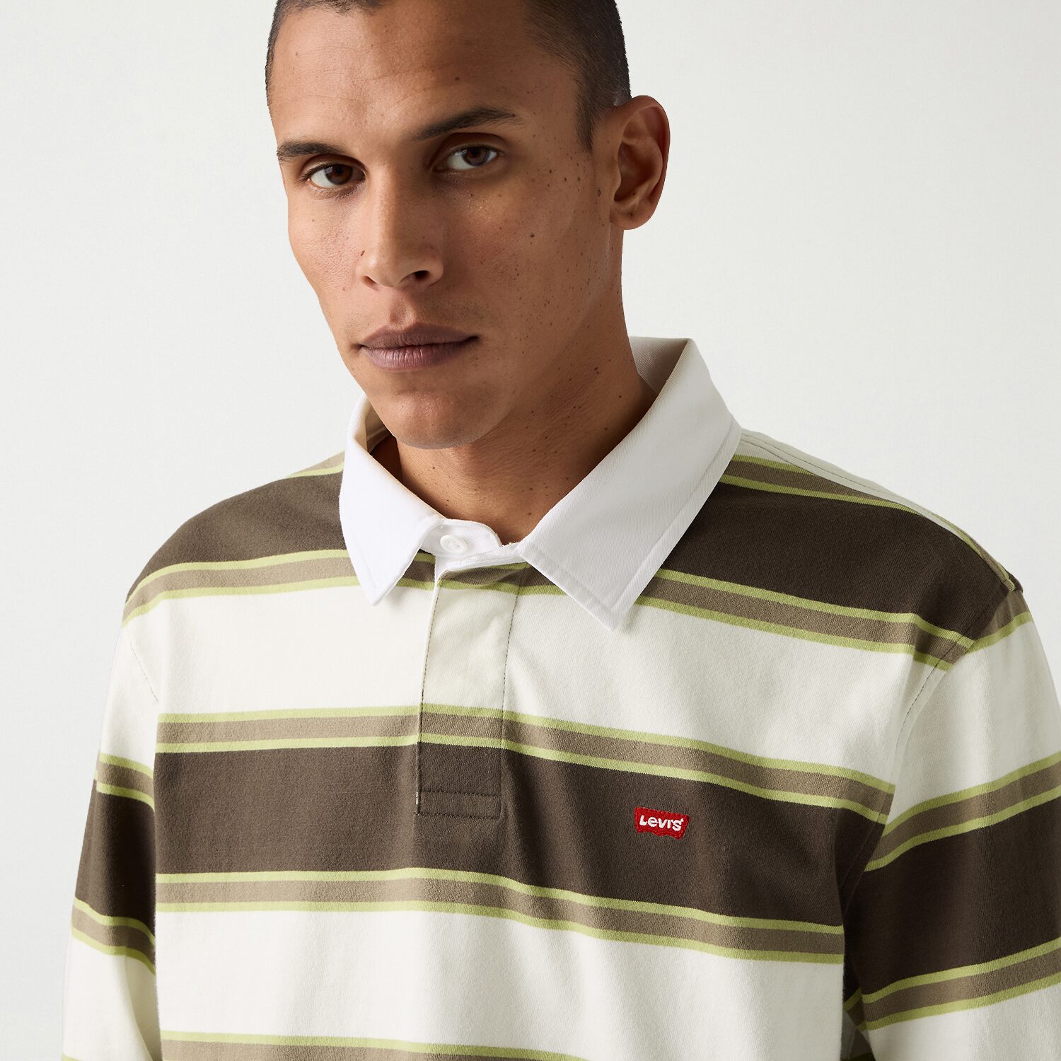 Levi's® Mens Asymmetrical Neck Long Sleeve Regular Fit Point Collar Striped Rugby Shirt