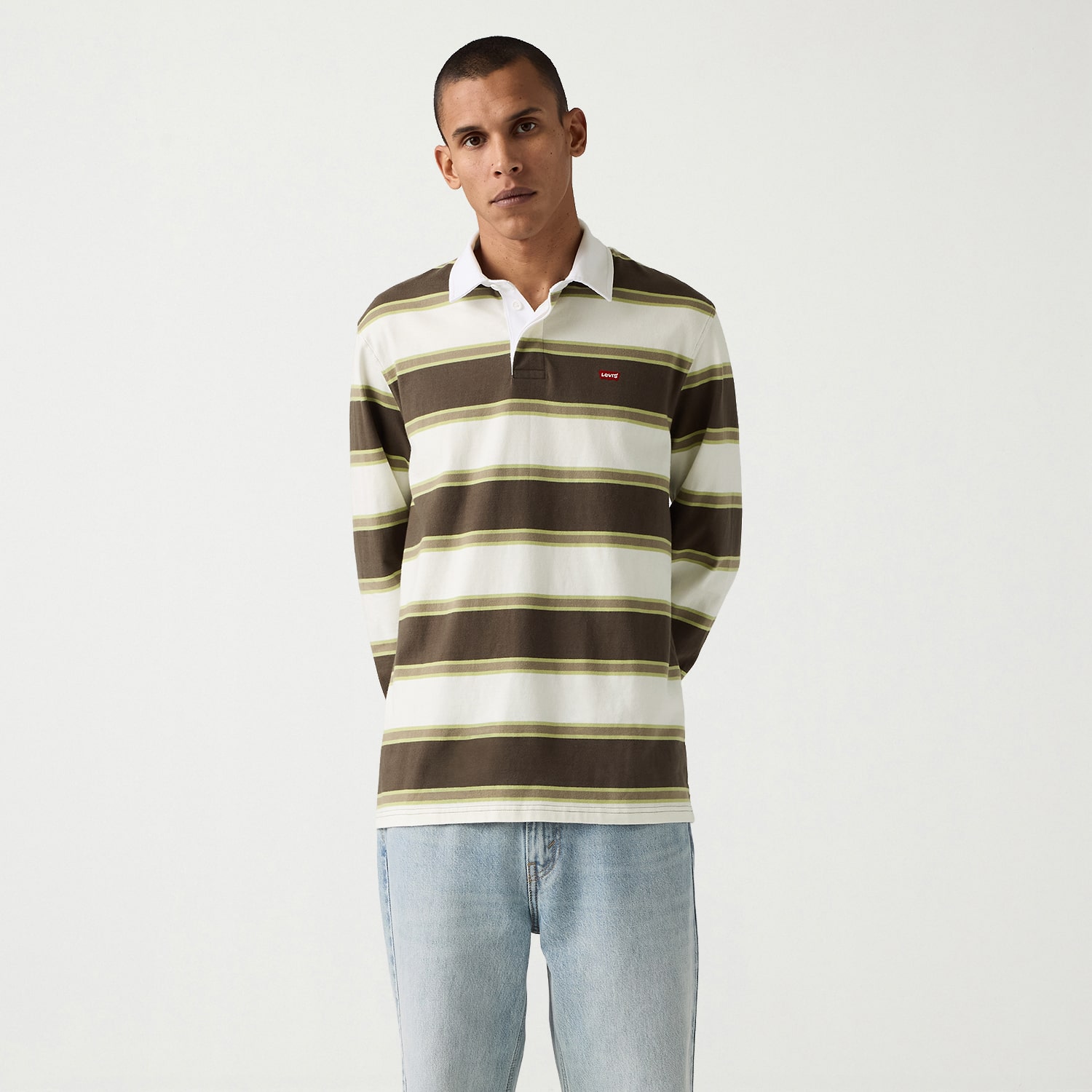Levi's® Mens Asymmetrical Neck Long Sleeve Regular Fit Point Collar Striped Rugby Shirt
