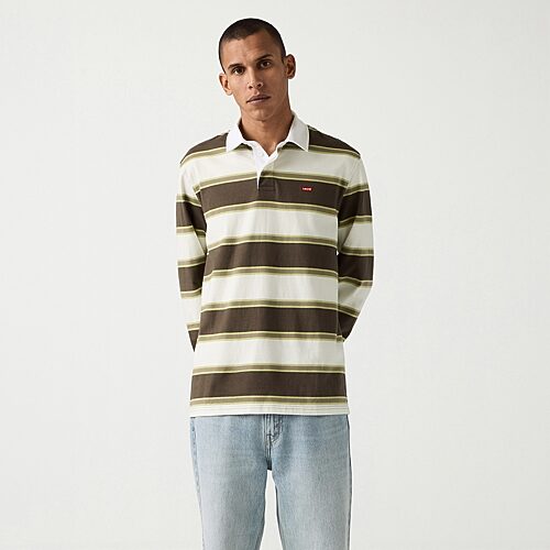 Levi 's Mens Asymmetrical Neck Long Sleeve Regular Fit Point Collar Striped Rugby Shirt In Multiple Colors