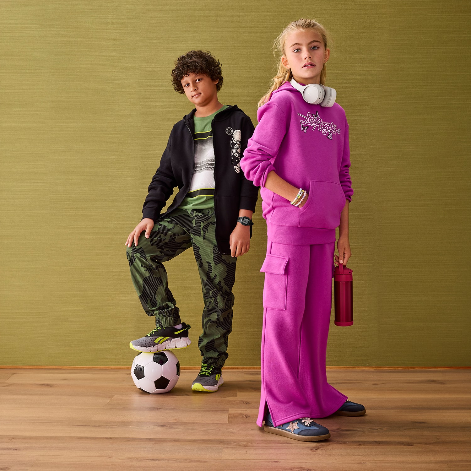 Xersion Little & Big Kid Girls High Rise Wide Leg Active Fleece Cargo Pant