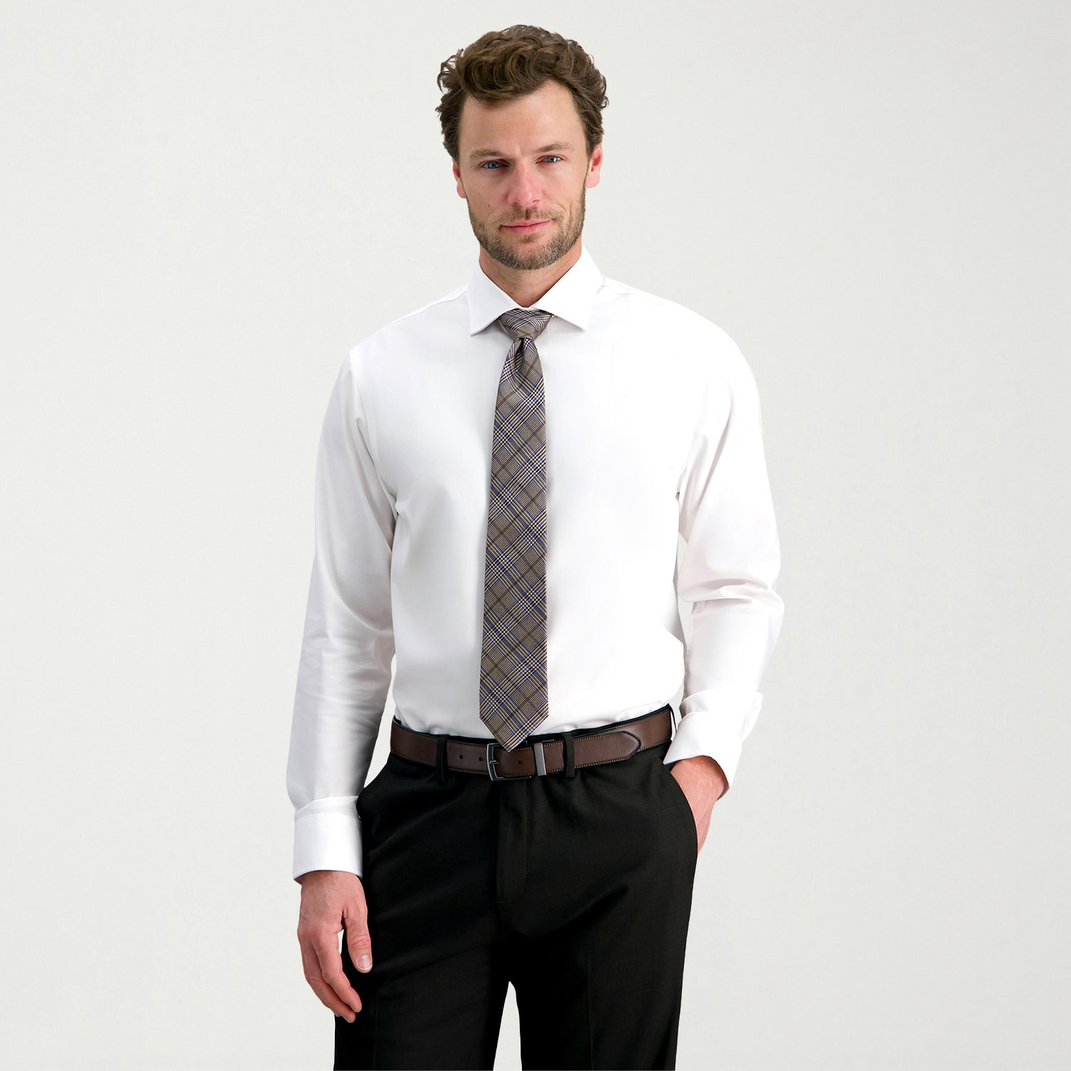 Haggar Tailored Mens Modern Fit Wrinkle Free Long Sleeve Dress Shirt