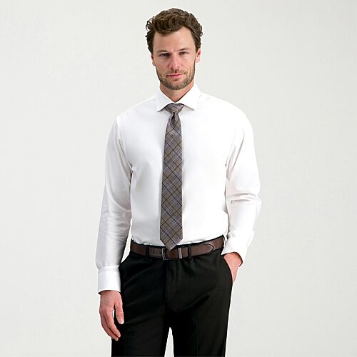 Haggar Tailored Mens Modern Fit Wrinkle Free Long Sleeve Dress Shirt In White