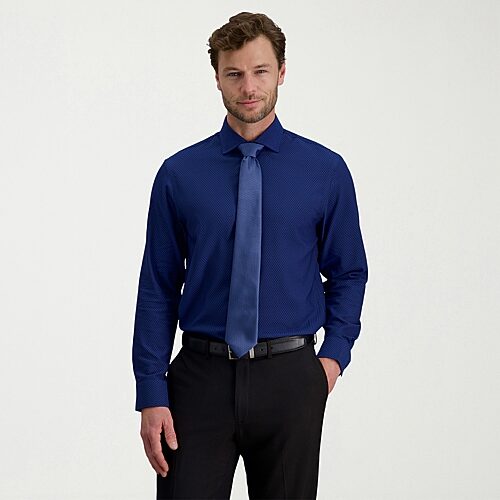 Haggar Tailored Mens Modern Fit Wrinkle Free Long Sleeve Dress Shirt In Blue