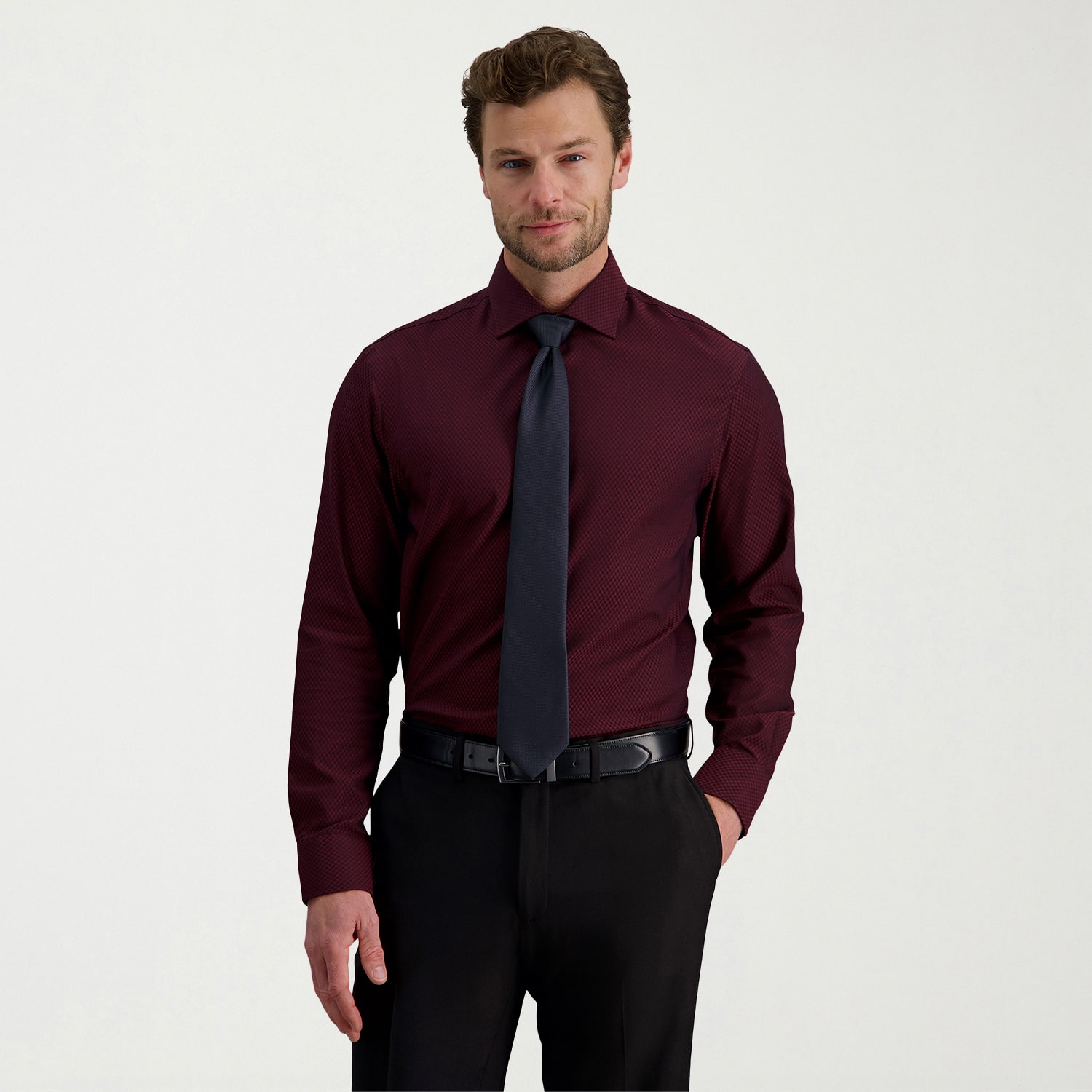 Haggar Tailored Mens Modern Fit Wrinkle Free Long Sleeve Dress Shirt