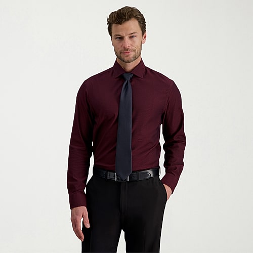 Haggar Tailored Mens Modern Fit Wrinkle Free Long Sleeve Dress Shirt In Red