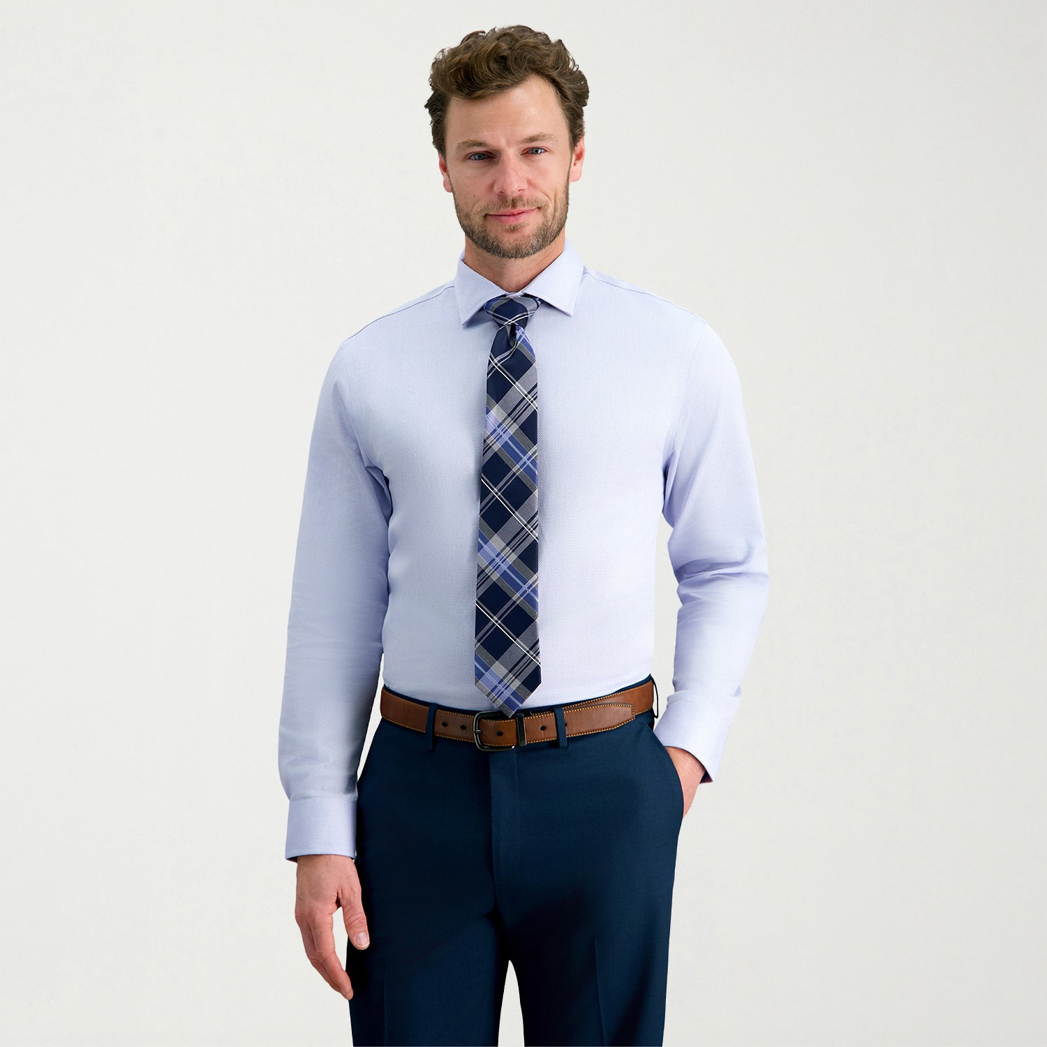Haggar Tailored Dobby Mens Modern Fit Wrinkle Free Long Sleeve Dress Shirt