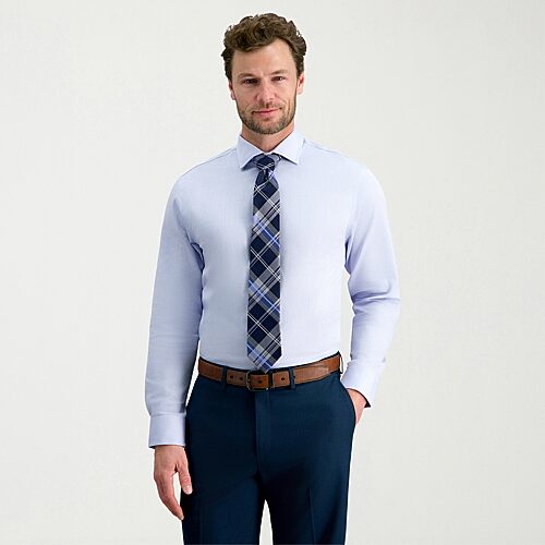 Haggar Tailored Mens Modern Fit Wrinkle Free Long Sleeve Dress Shirt In Blue