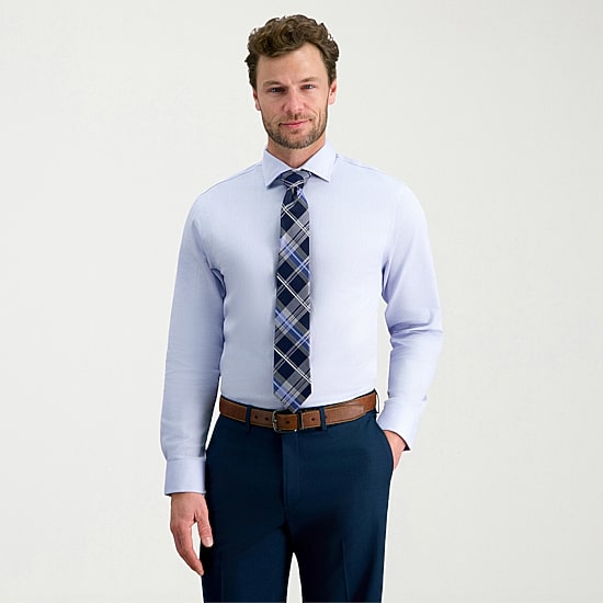 Haggar Tailored Dobby Mens Modern Fit Wrinkle Free Long Sleeve Dress Shirt