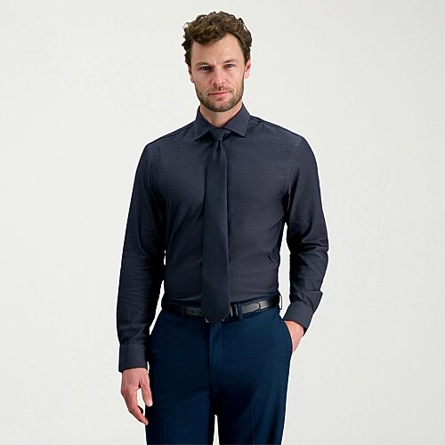 Haggar Tailored Mens Modern Fit Wrinkle Free Long Sleeve Dress Shirt In Black