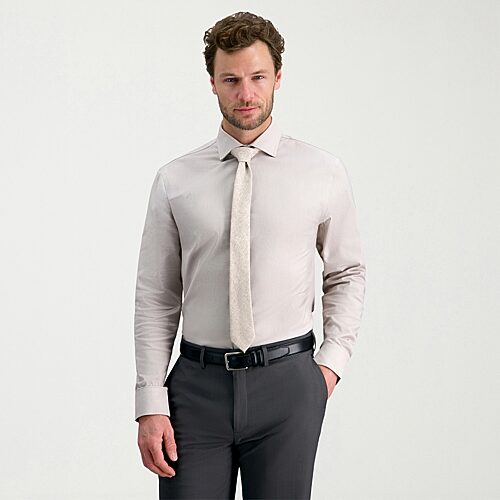 Haggar Tailored Mens Modern Fit Wrinkle Free Long Sleeve Dress Shirt In Beige