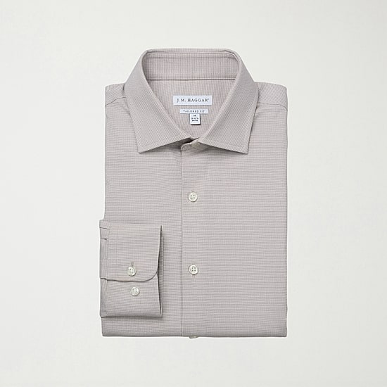 Haggar Tailored Dobby Mens Modern Fit Wrinkle Free Long Sleeve Dress Shirt