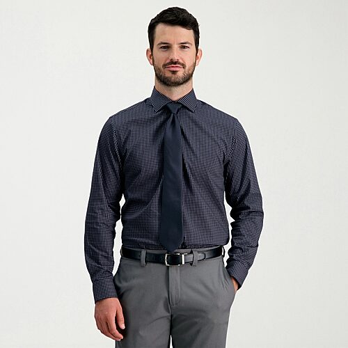 Haggar Mens Classic Fit Wrinkle Free Long Sleeve Dress Shirt, 18.5 36-37, Black