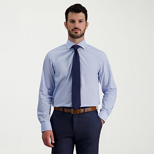 Haggar Mens Classic Fit Wrinkle Free Long Sleeve Dress Shirt, 18.5 36-37, Blue