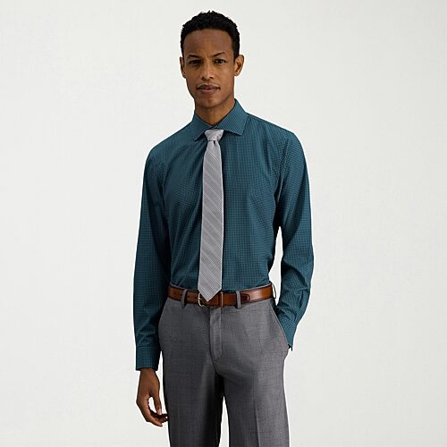 Haggar Smart Wash Mens Slim Fit Easy Care Long Sleeve Dress Shirt, 17.5 34-35, Blue