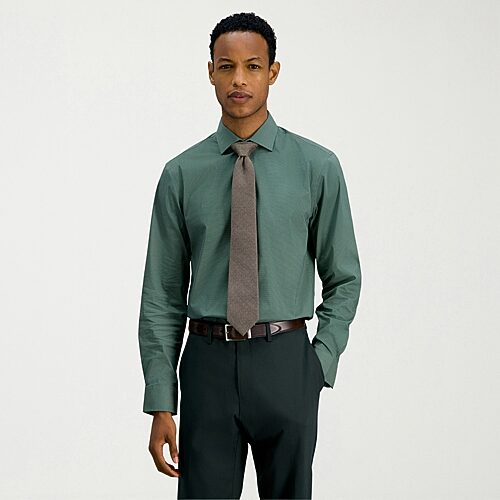 Haggar Mens Slim Fit Wrinkle Free Long Sleeve Dress Shirt, 16.5 32-33, Green