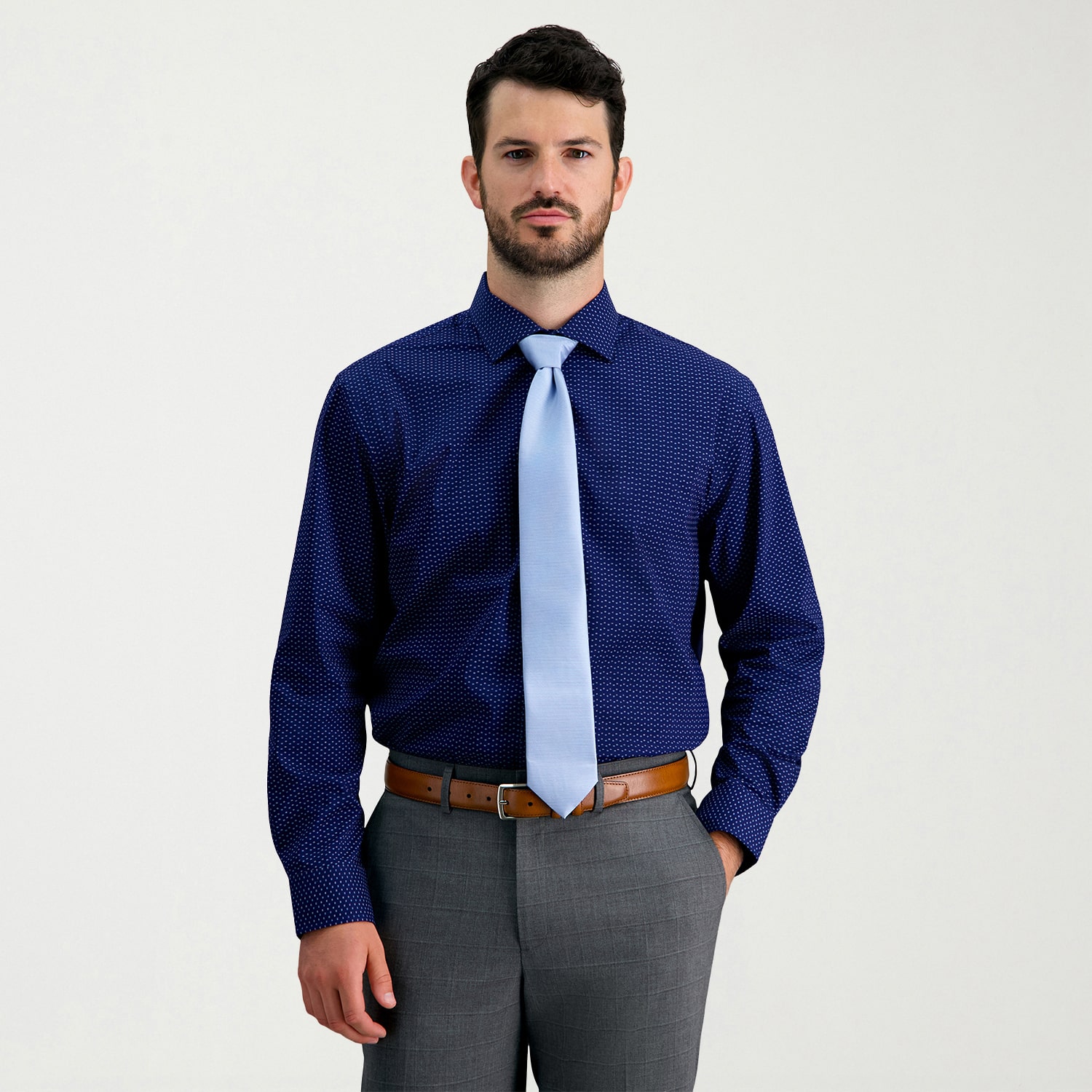 Haggar Mens Classic Fit Wrinkle Free Long Sleeve Dress Shirt