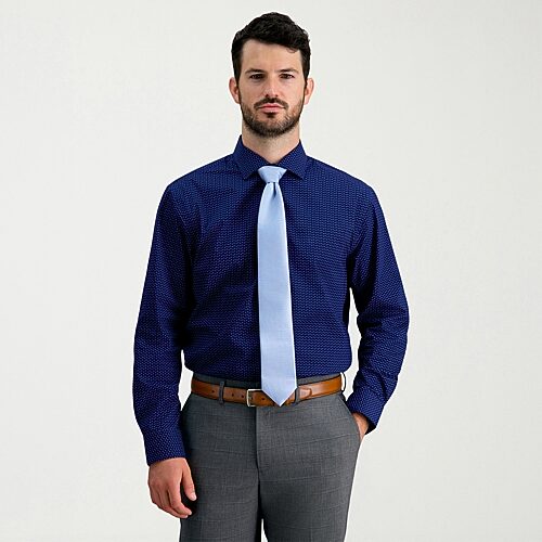 Haggar Mens Classic Fit Wrinkle Free Long Sleeve Dress Shirt, 18.5 36-37, Blue