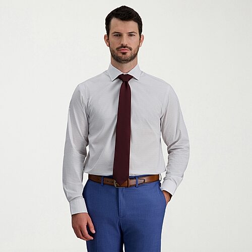 Haggar Mens Classic Fit Wrinkle Free Long Sleeve Dress Shirt, 18.5 36-37, Silver