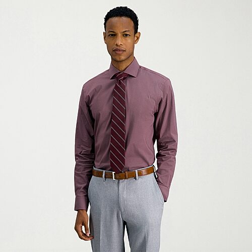 Haggar Mens Slim Fit Wrinkle Free Long Sleeve Dress Shirt In Red