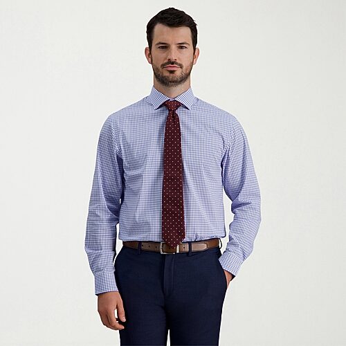 Haggar Mens Classic Fit Wrinkle Free Long Sleeve Dress Shirt, 18.5 36-37, Blue