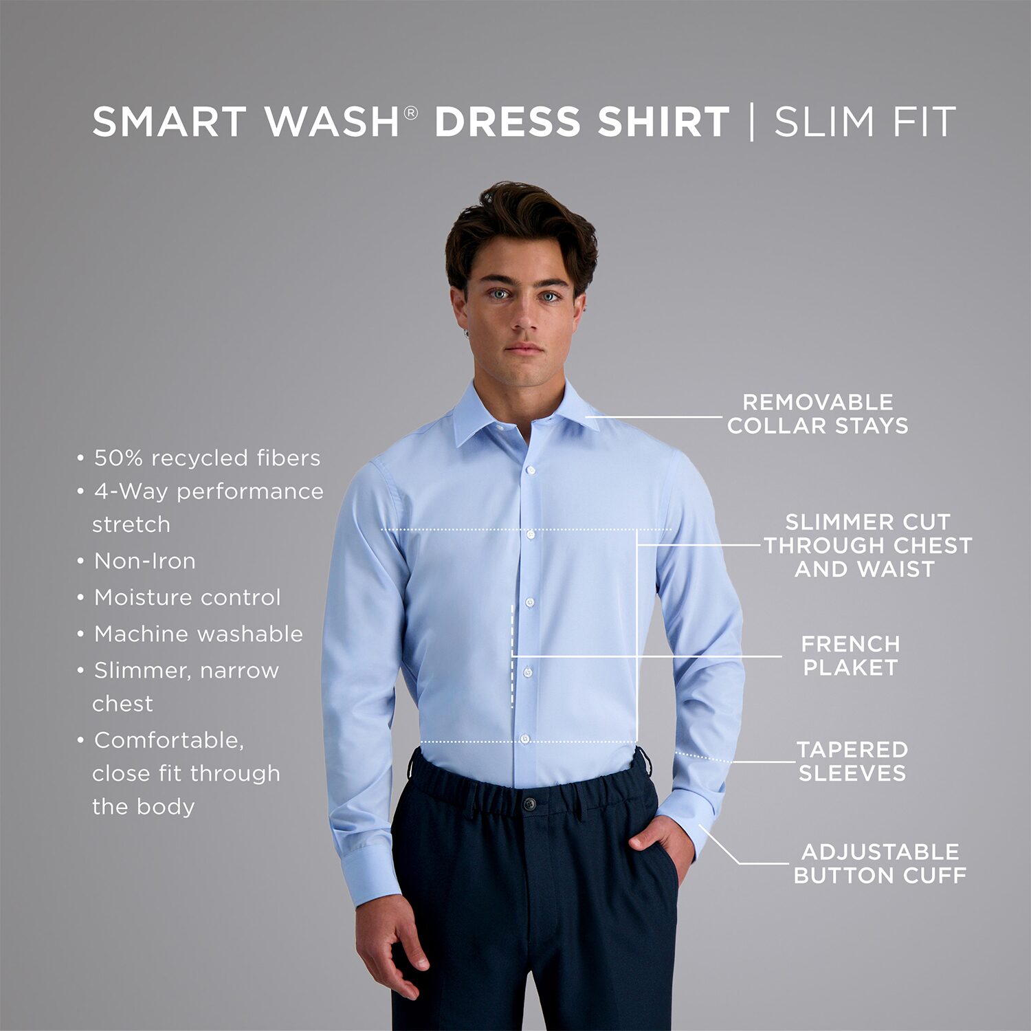 Haggar Smart Wash Mens Slim Fit Easy Care Long Sleeve Dress Shirt