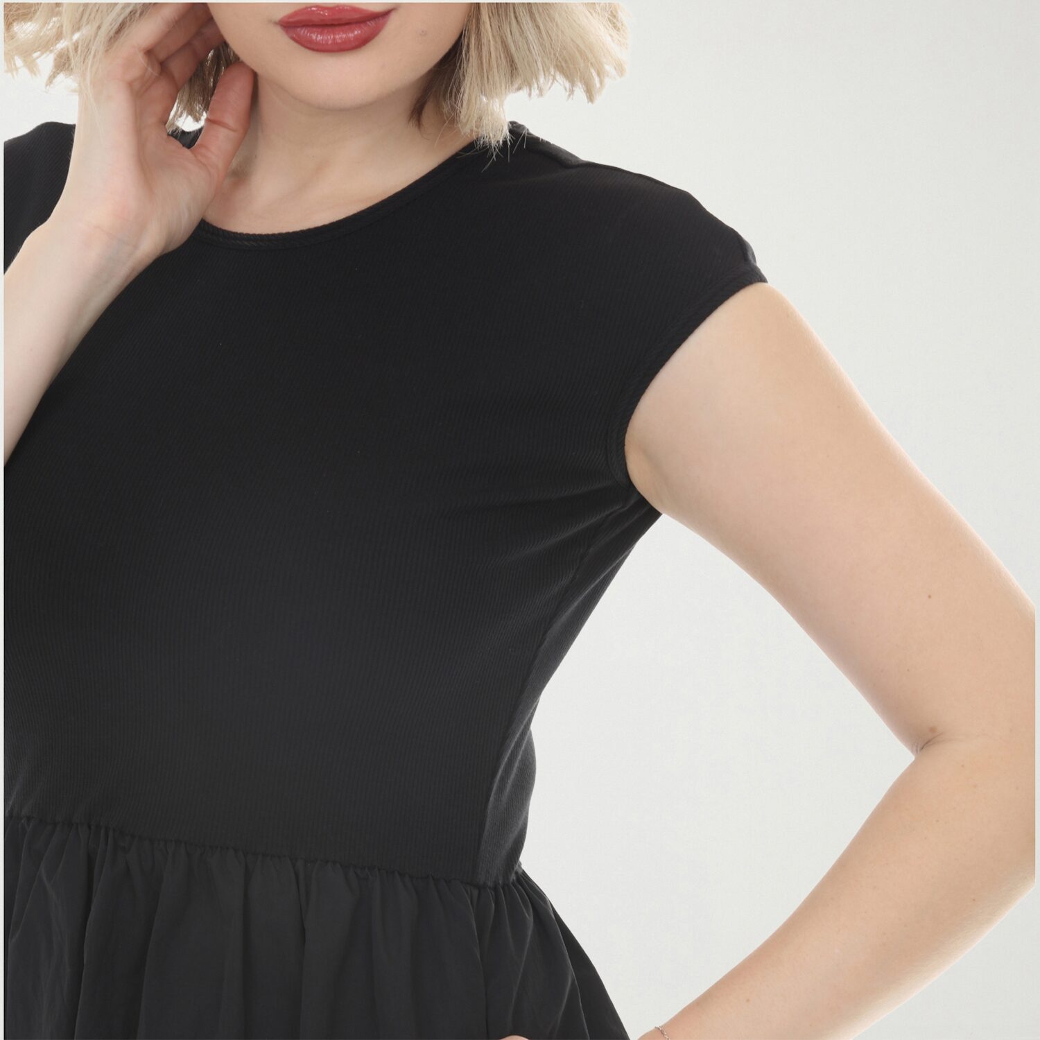 White Mark Womens Crew Neck Short Sleeve Cap Fit + Flare Dress