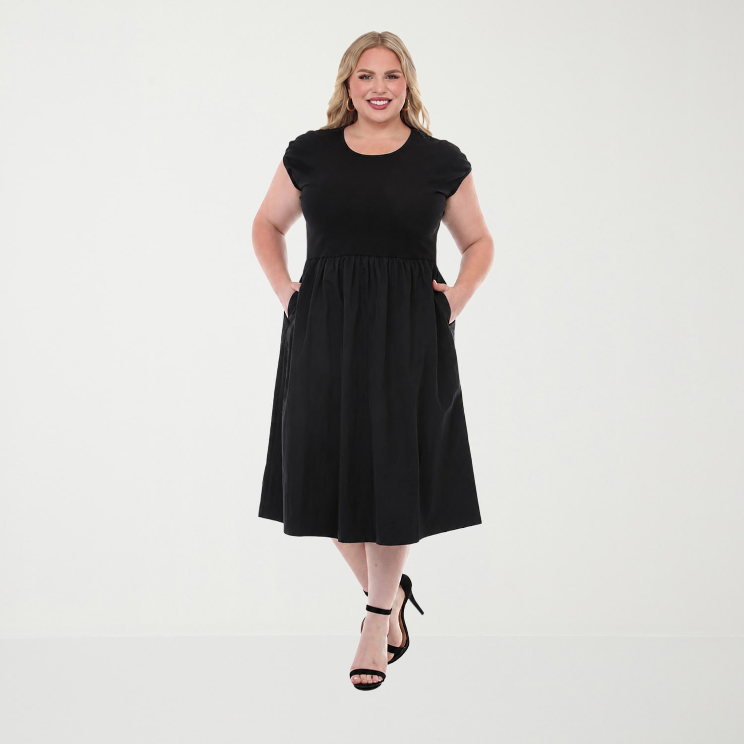 White Mark Womens Plus Crew Neck Short Sleeve Cap Fit + Flare Dress
