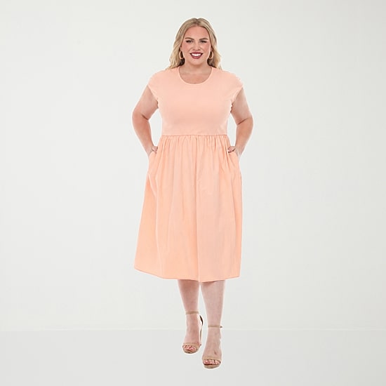 White Mark Womens Plus Crew Neck Short Sleeve Cap Fit + Flare Dress