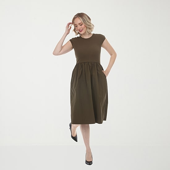 White Mark Womens Crew Neck Short Sleeve Cap Fit + Flare Dress