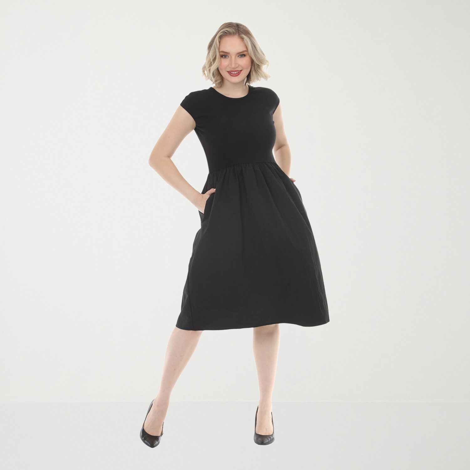 White Mark Womens Crew Neck Short Sleeve Cap Fit + Flare Dress