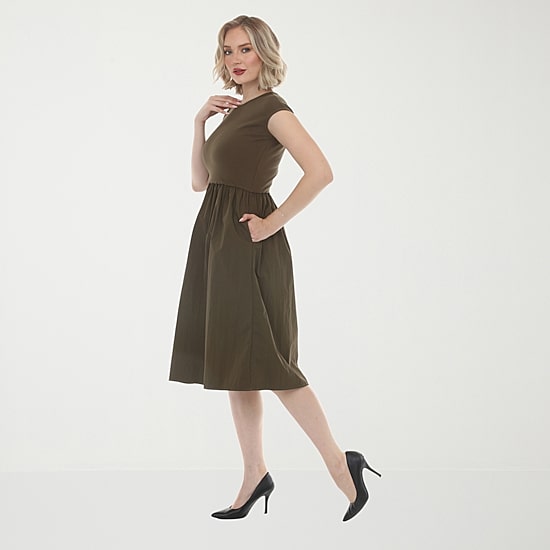 White Mark Womens Crew Neck Short Sleeve Cap Fit + Flare Dress