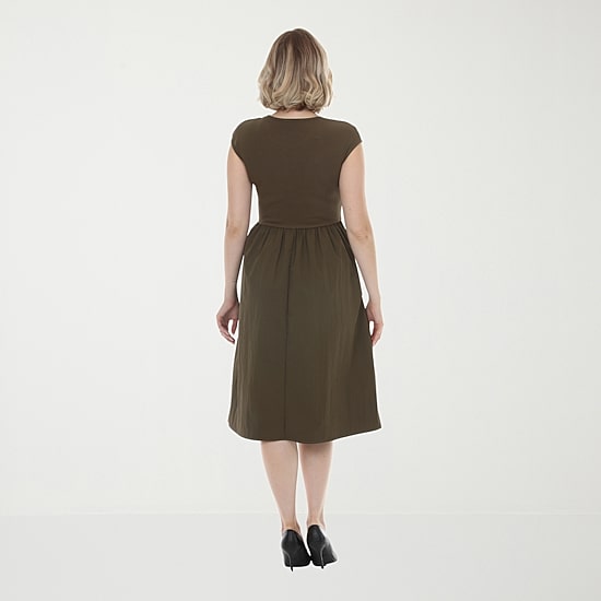 White Mark Womens Crew Neck Short Sleeve Cap Fit + Flare Dress