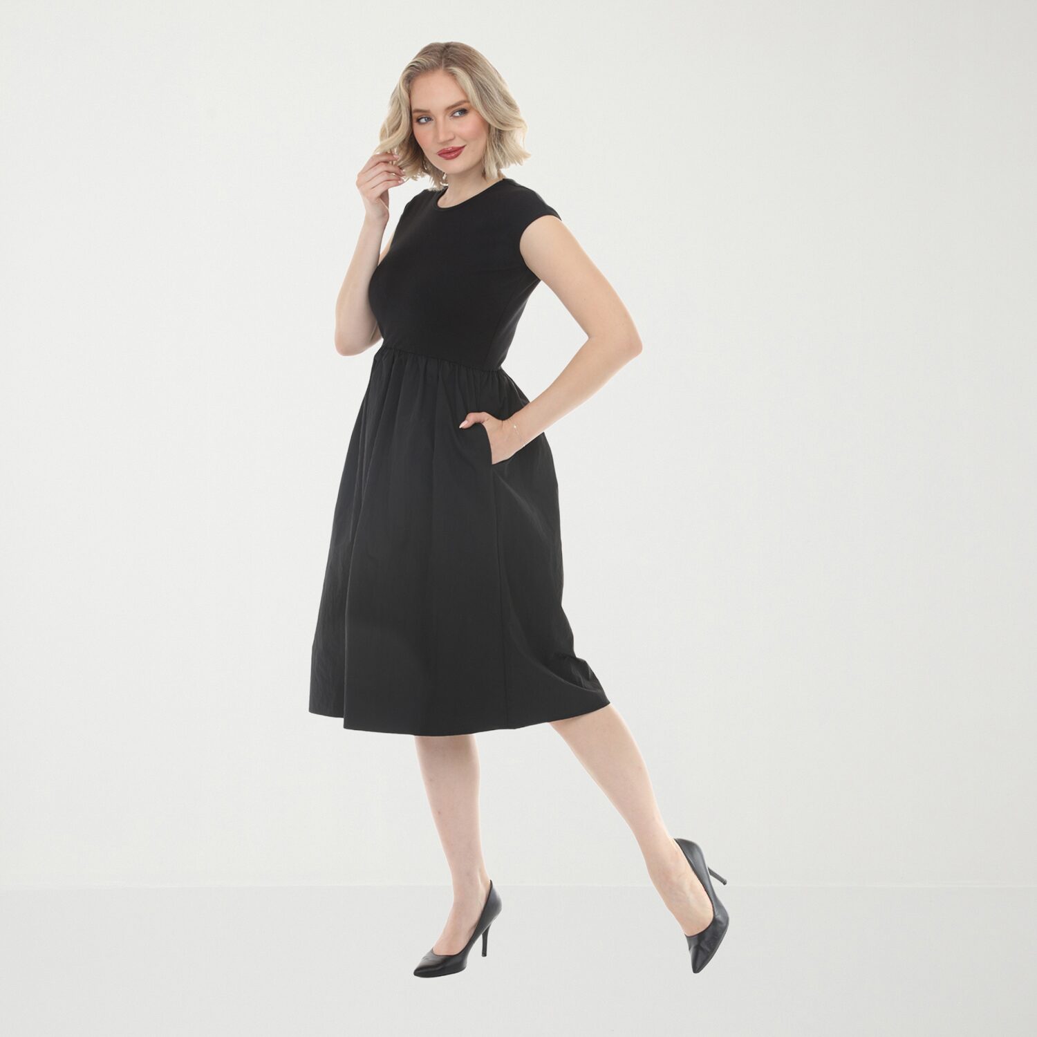 White Mark Womens Crew Neck Short Sleeve Cap Fit + Flare Dress