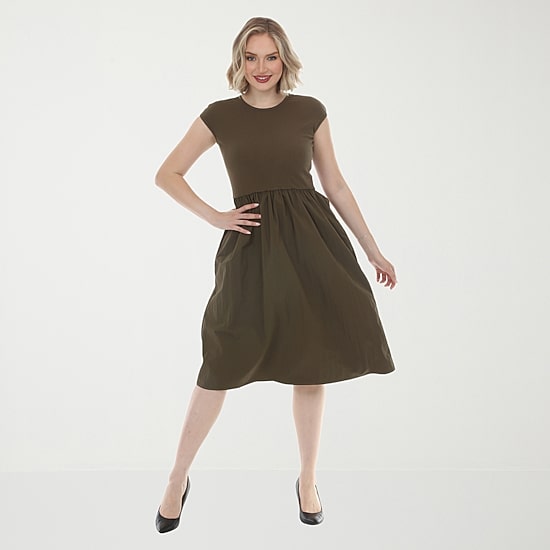 White Mark Womens Crew Neck Short Sleeve Cap Fit + Flare Dress