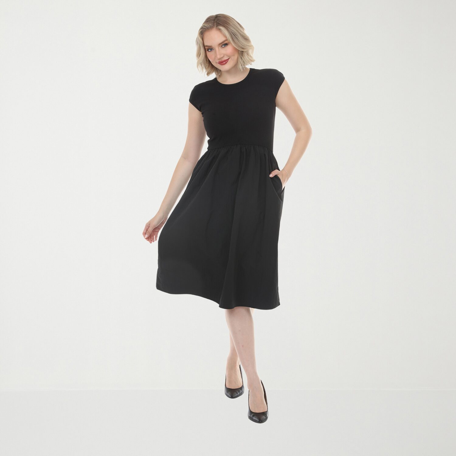 White Mark Womens Crew Neck Short Sleeve Cap Fit + Flare Dress