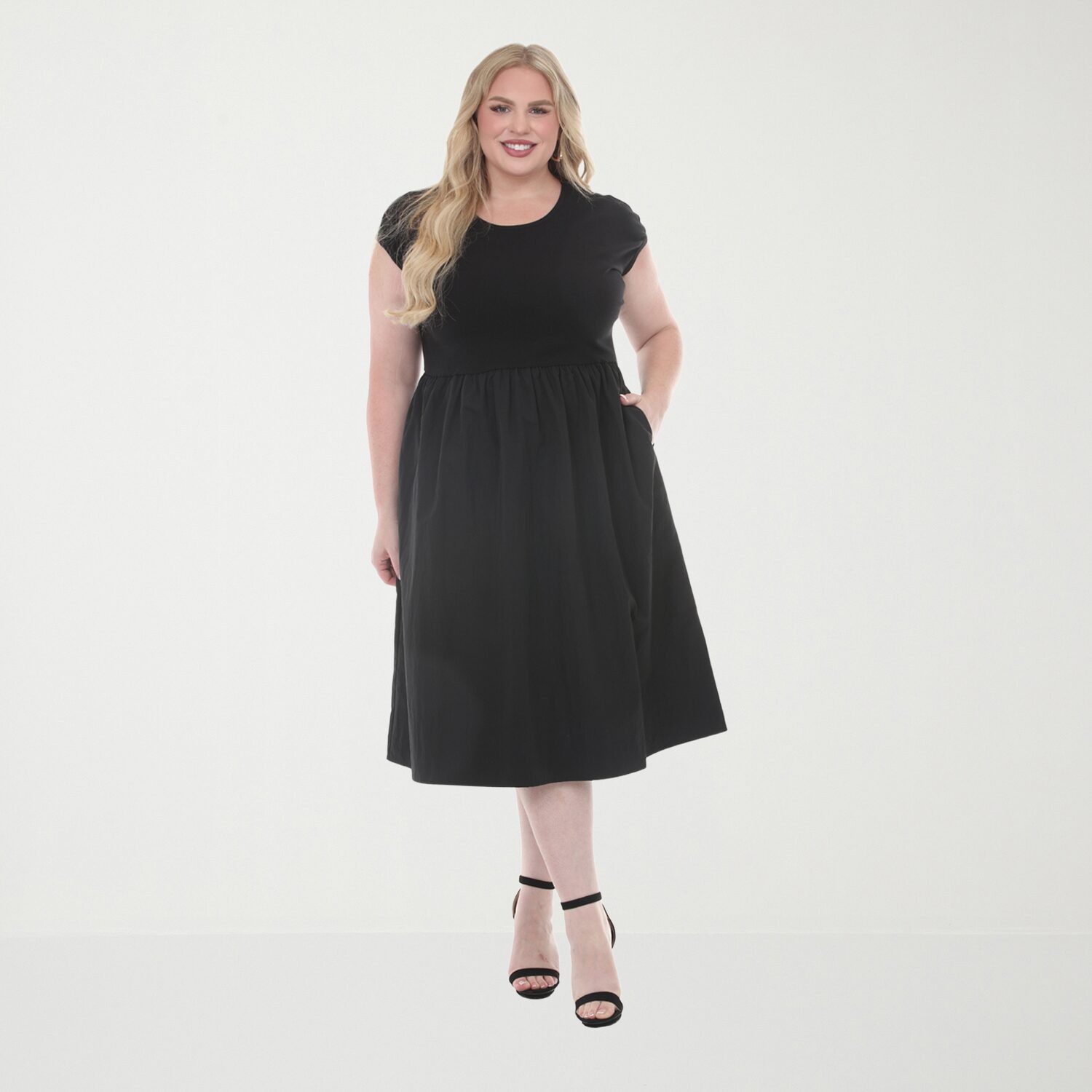 White Mark Womens Plus Crew Neck Short Sleeve Cap Fit + Flare Dress