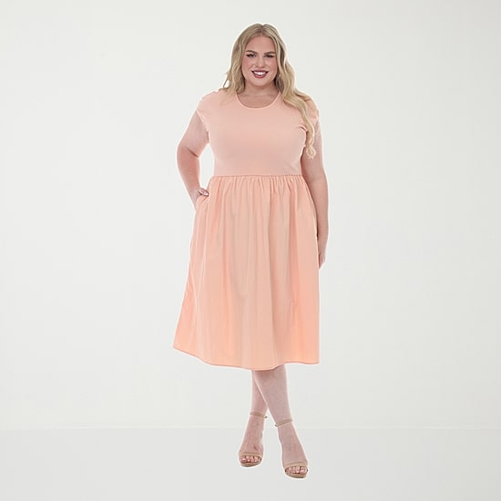 White Mark Womens Plus Crew Neck Short Sleeve Cap Fit + Flare Dress