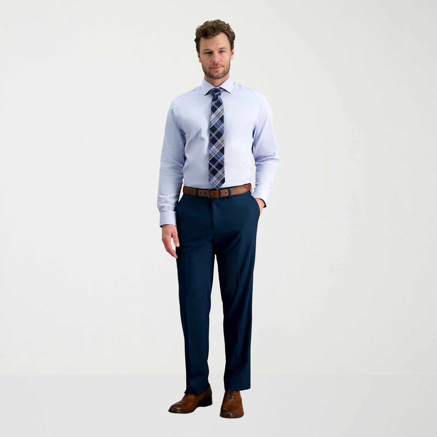 Haggar Tailored Dobby Mens Modern Fit Wrinkle Free Long Sleeve Dress Shirt