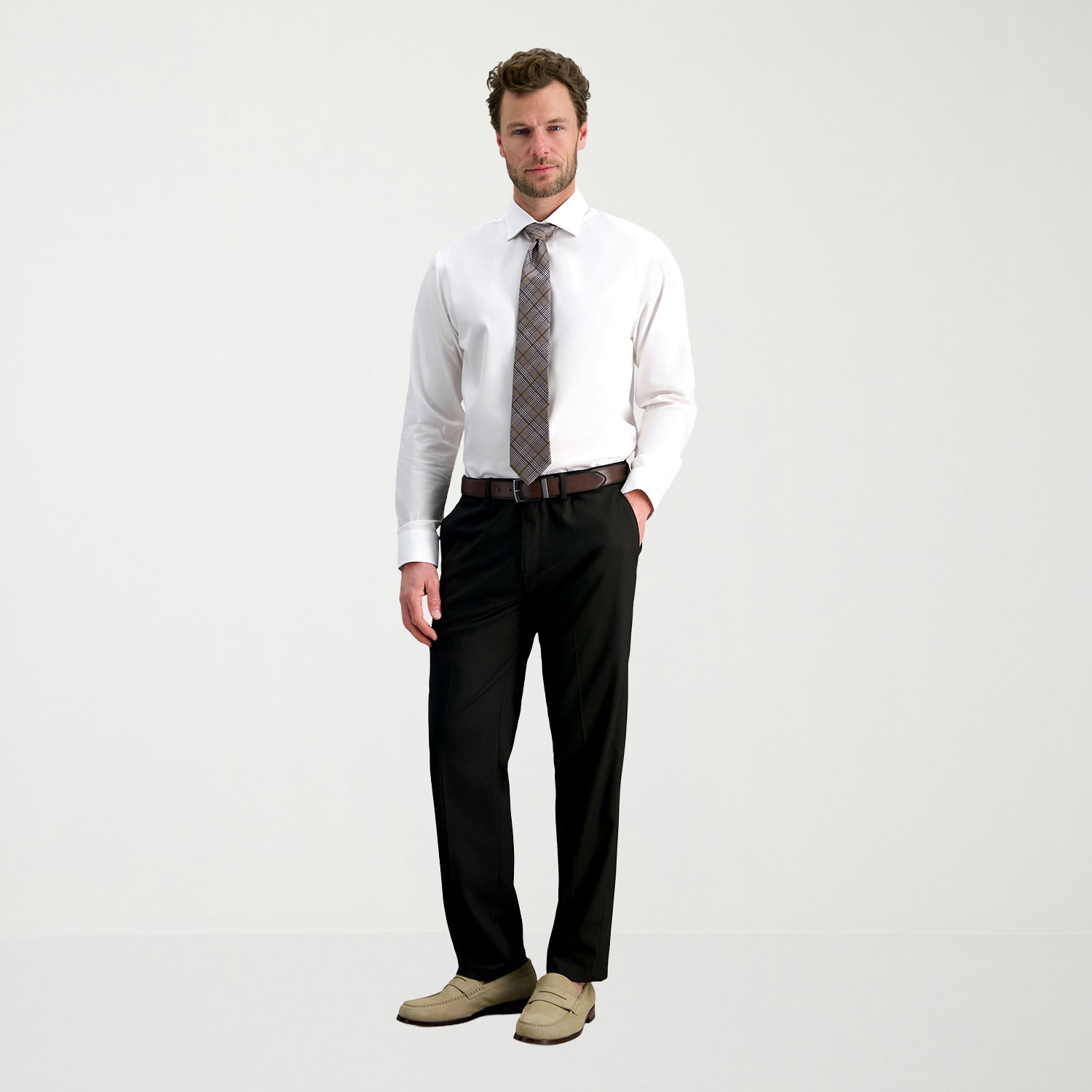 Haggar Tailored Mens Modern Fit Wrinkle Free Long Sleeve Dress Shirt
