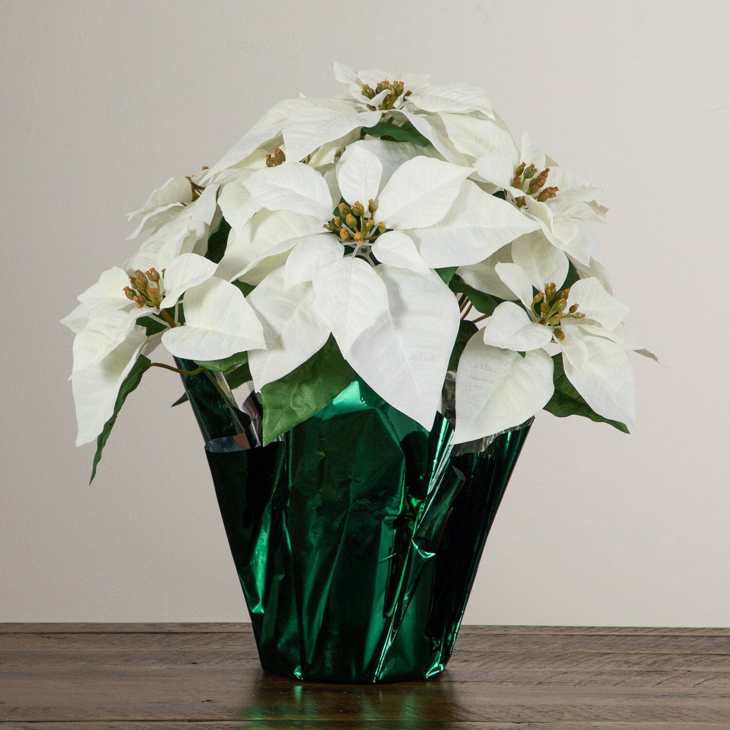 Nearly Natural 19" White Velvet Poinsettia Floral Arrangement