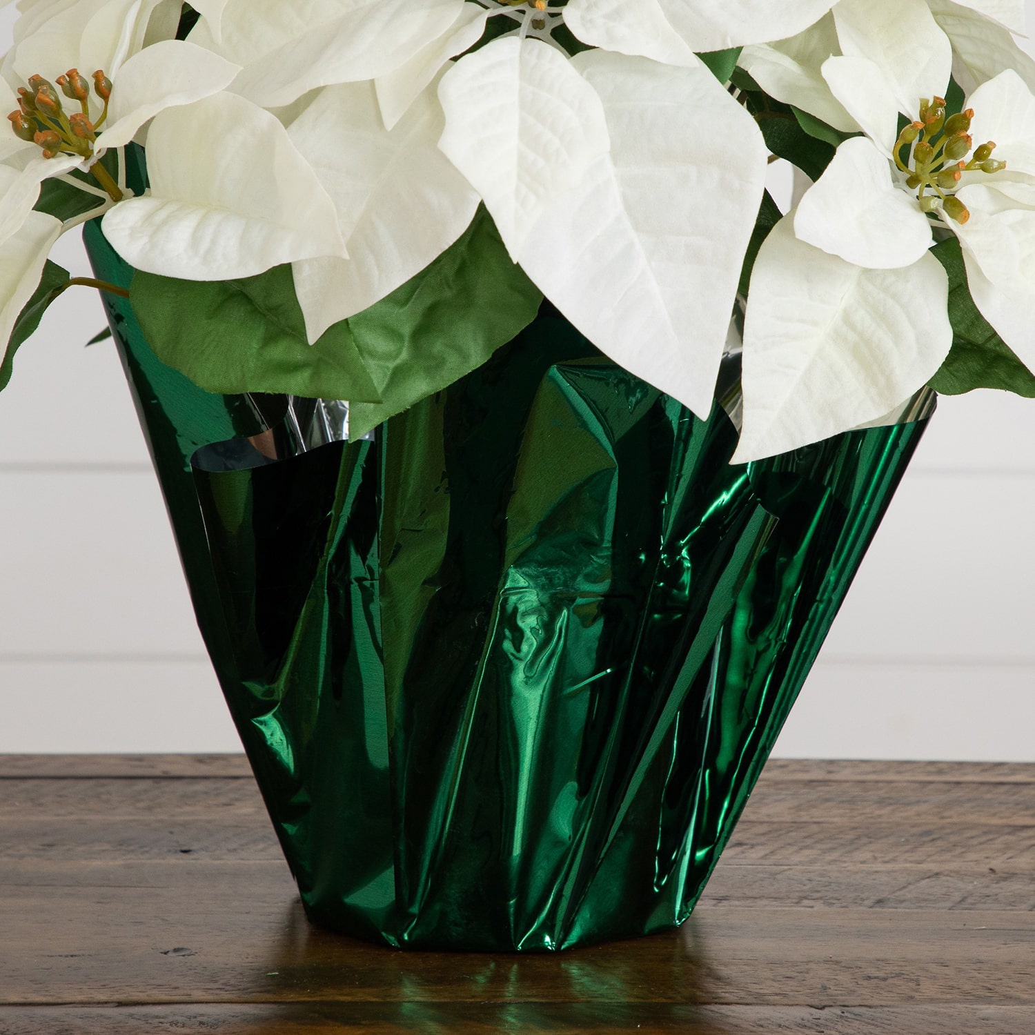 Nearly Natural 19" White Velvet Poinsettia Floral Arrangement