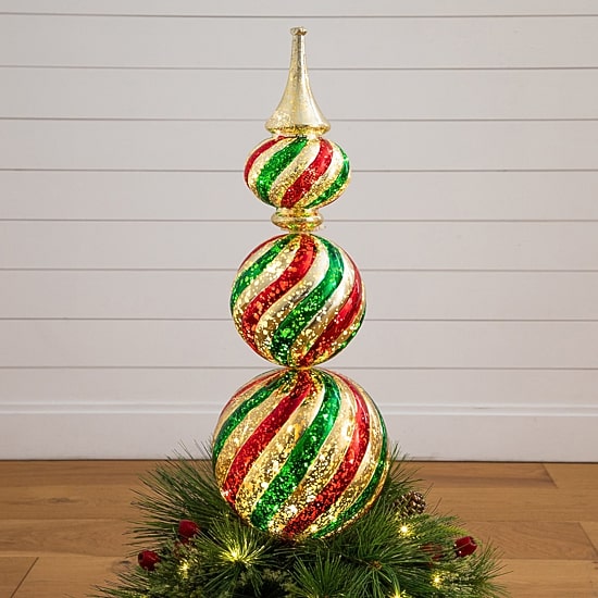 Nearly Natural 3ft Pre-Lit Pine/Berry Lighted Christmas Topiary