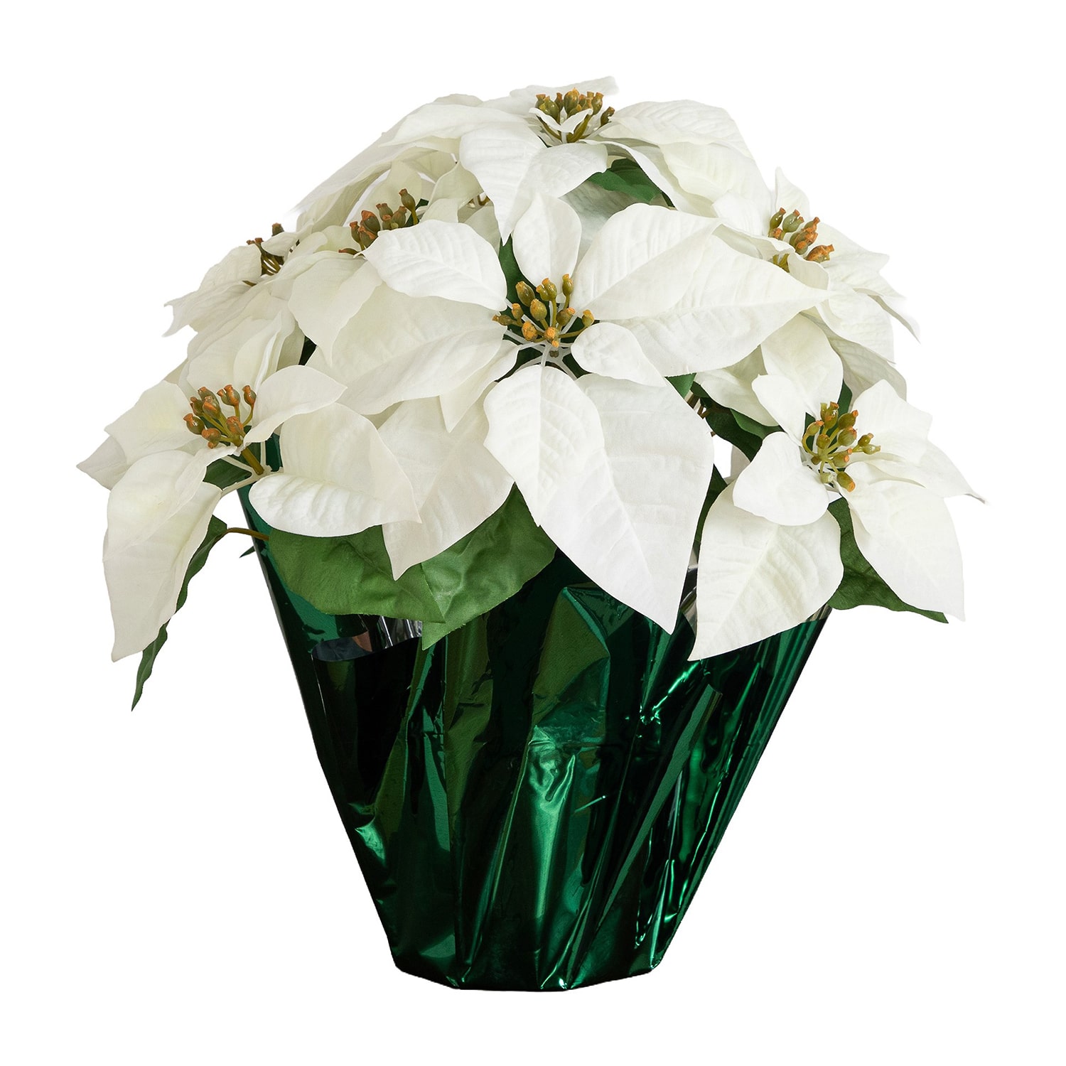 Nearly Natural 19" White Velvet Poinsettia Floral Arrangement